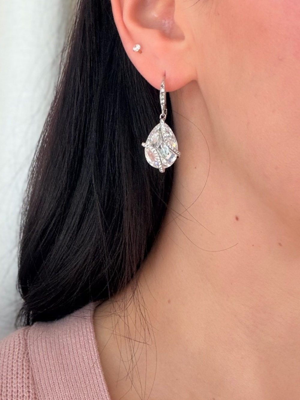 Nadri Silver Teardrop Crystal Brilliant Earrings